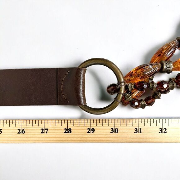 Antoniazzi Firenze Genuine Leather Beaded Belt Size L Brown Amber Bronze Italy - Picture 9 of 9